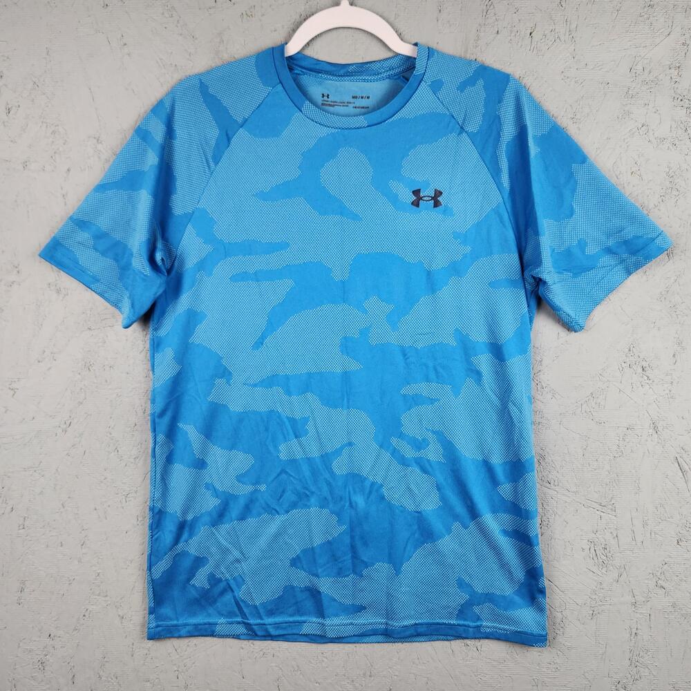 Under Armour Shirt Mens Medium Blue HeatGear Loose Camo Athletic Lightweight